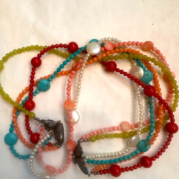 Vintage Silver Butterfly Clasp 6 Strand Beaded Necklace Choker Freshwater Pearl - Picture 8 of 9